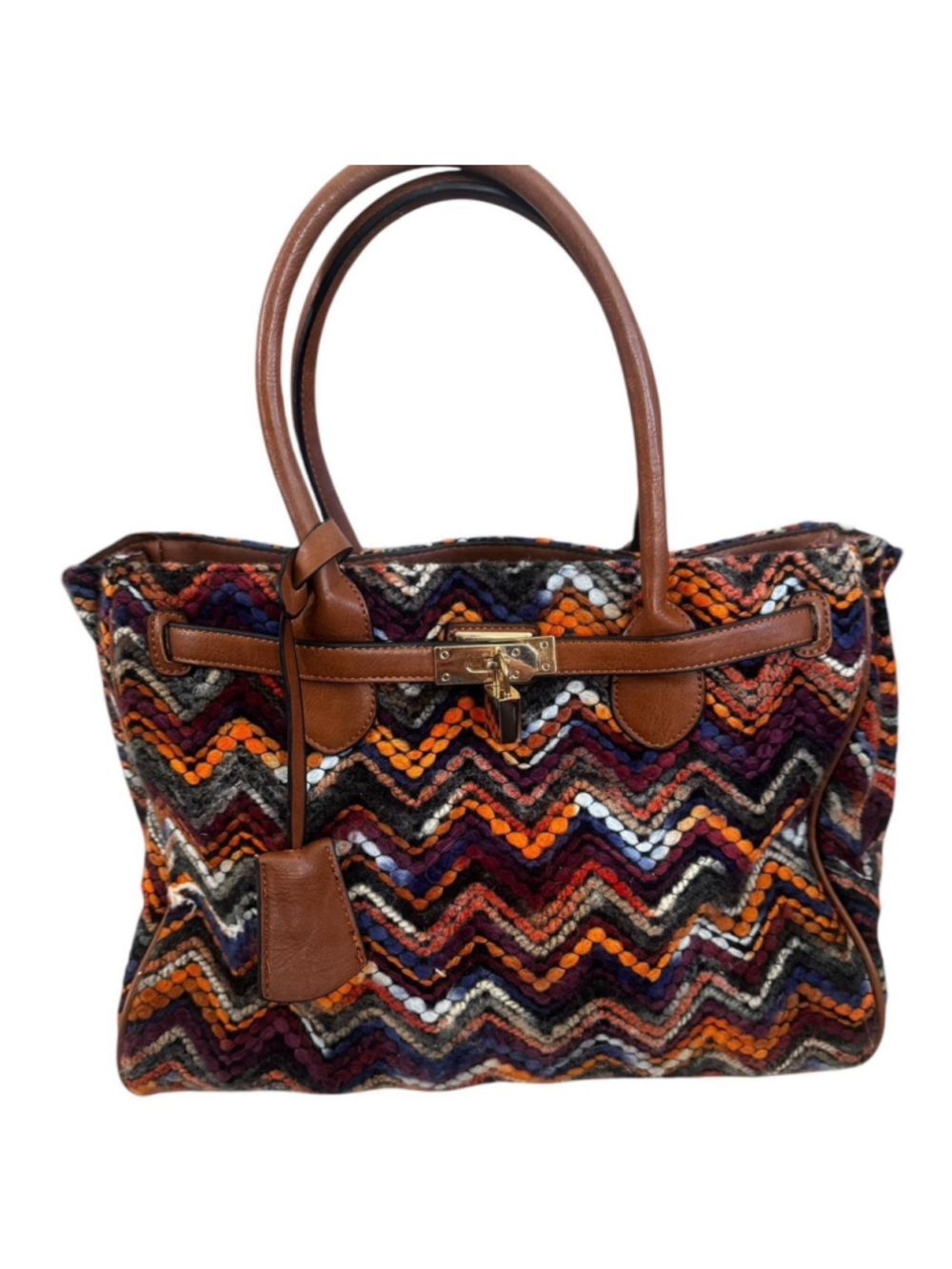 Mellow World Tote Bag One Size Brown Multi-color Chevron Pattern
